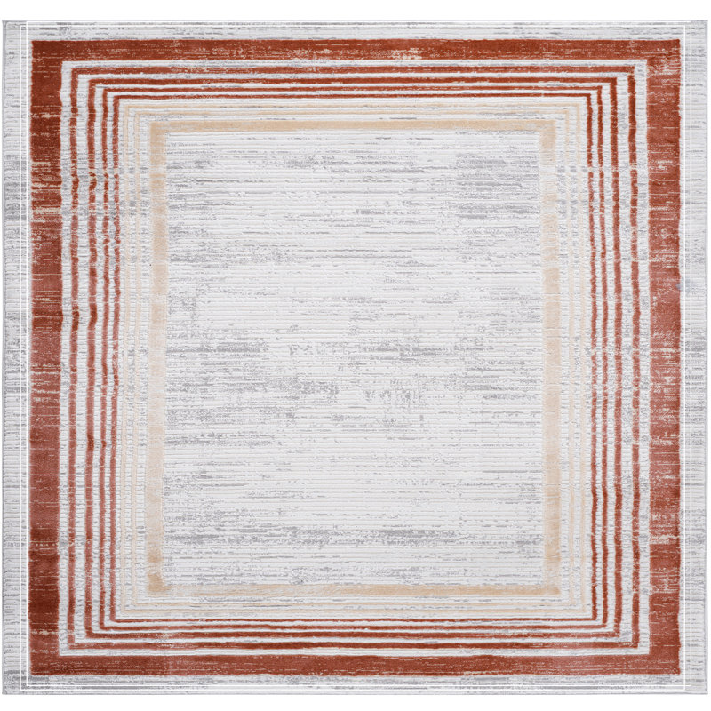 Brown/Ivory/Bordered Non-Shedding Living Room Bedroom Dining Home Office Stylish And Stain Resistant Area Rug