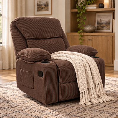 Fauteuil à bascule inclinable, chaise berçante pivotante à 360° avec porte-gobelet, chaise berçante rembourrée pour salon, velours côtelé, gris foncé