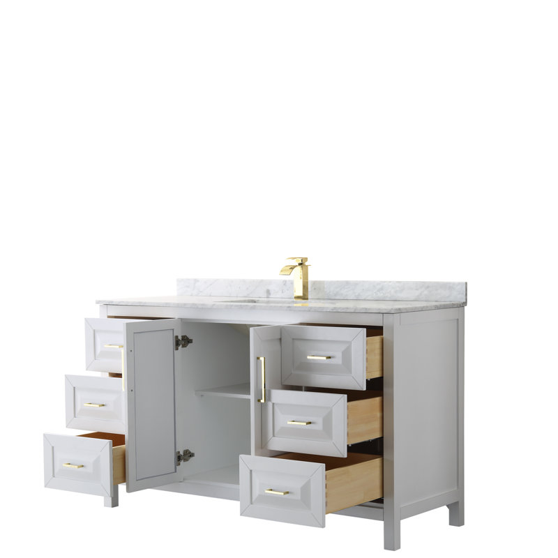 Daria 60'' W Single Vanity, Brushed Gold, White, White Cultured Marble