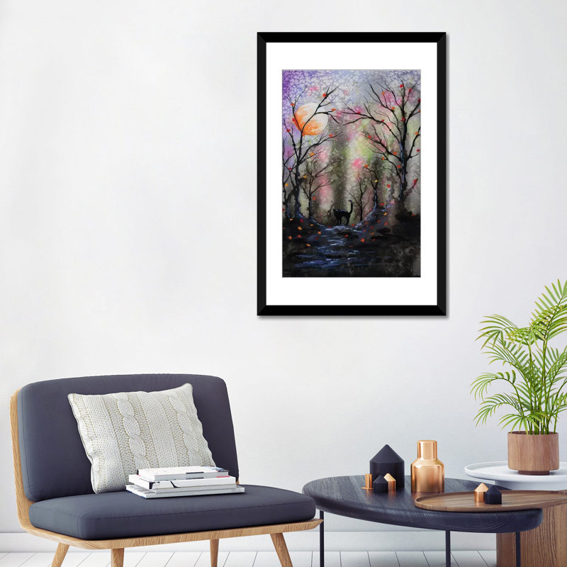 «Black Cat in Forest», impression sur toile, H 24 po x l 16 po x P 1 po, Papier d'art encadré noir, Blanc