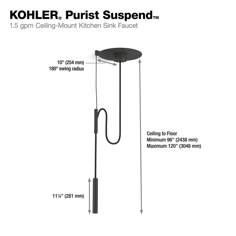 Purist Suspend Ceiling-Mount Kitchen Faucet Kit, Matte Black