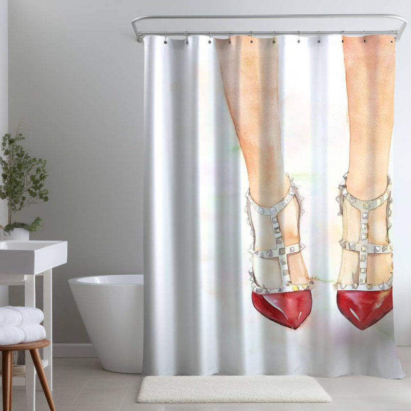 Shower Curtain FA31 – Polyester Shower Curtain, Dye Sublimation Print, 71" W × 74" L, White/Red