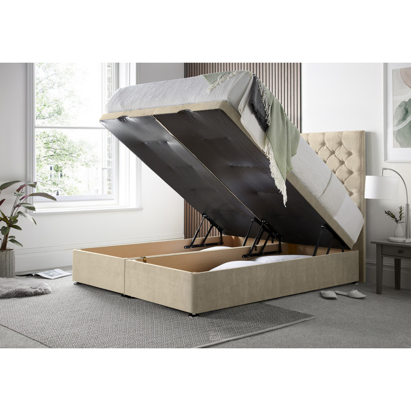 Florida Naple Ottoman Storage Bed with Floor Standing Headboard, Double (4'6), Beige