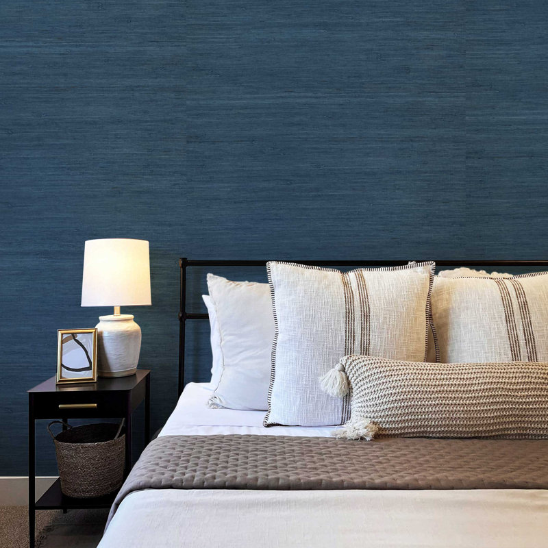 Rufas Tight Weave Jute Authentic Grasscloth Wallpaper, Blue