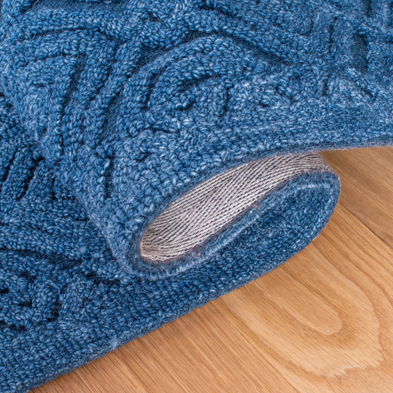 Tapis bleu foncé en laine / coton touffeté à la main Thinh, Rectangle 6 pi x 9 pi