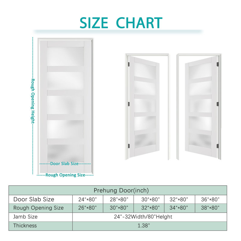 Porte intérieure en panneau de fibres à densité moyenne blanche avec verre réglable 5 Lite, 30 po x 80 po, Oui