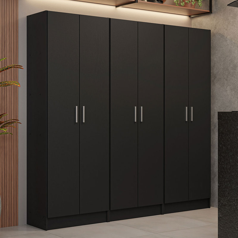 Hokku Designs Kitchen Set 3 Pantry Storage Cabinet with 15 Utility Shelves 71"L Wooden Organization Unit for Kitchen, Black