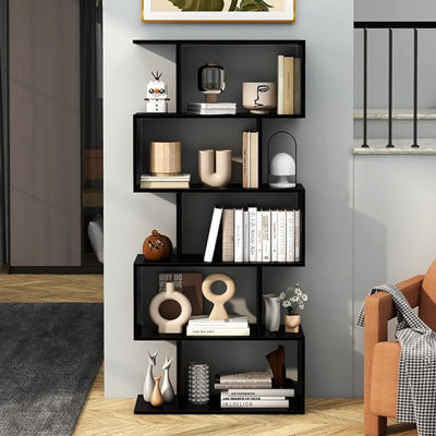 Five Layer Black Bookshelf For Home - Efficient Storage Books, Decor, Docs Fits Different Rooms Engineered Wood Product Shelf Organization Five-Layer Stores Files Systematically Various Material Unit