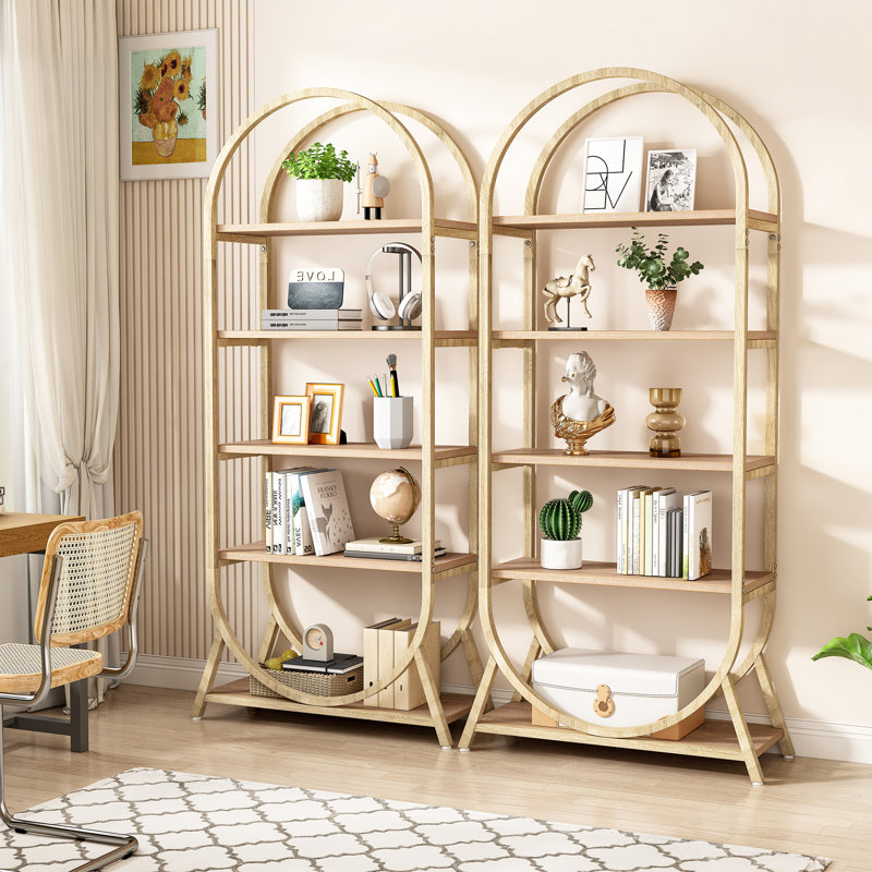Bibliothèque 70 po, bibliothèque à 5 niveaux pour chambre à coucher, salon, Chêne