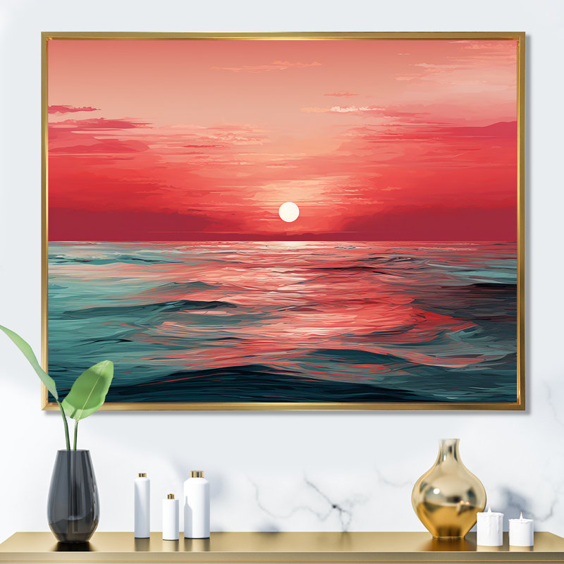 «Red and Blue Crimson Horizon Harmony - Nautical & Beach», reproduction d'art sur toile_105672, H 12 po x l 20 po x P 1 po