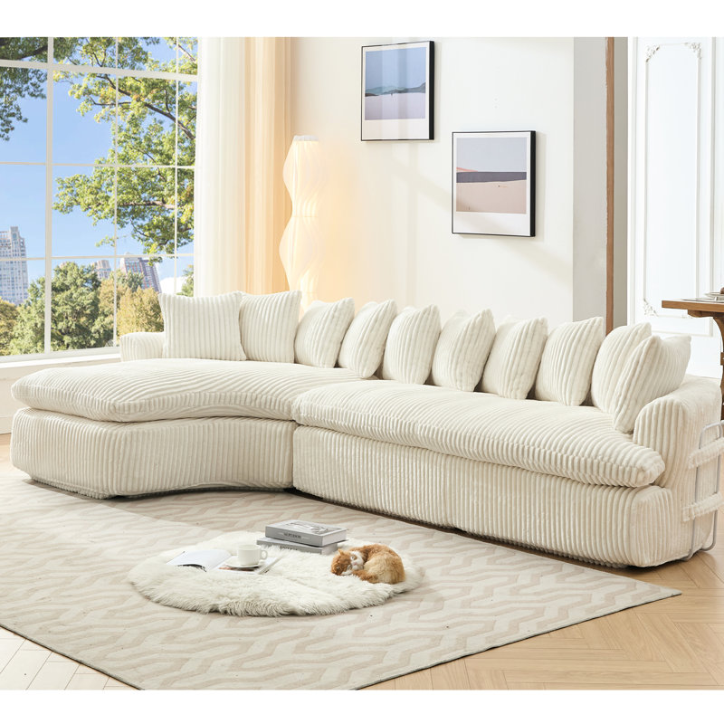 4 modulaires en L avec revêtement en velours côtelé beige