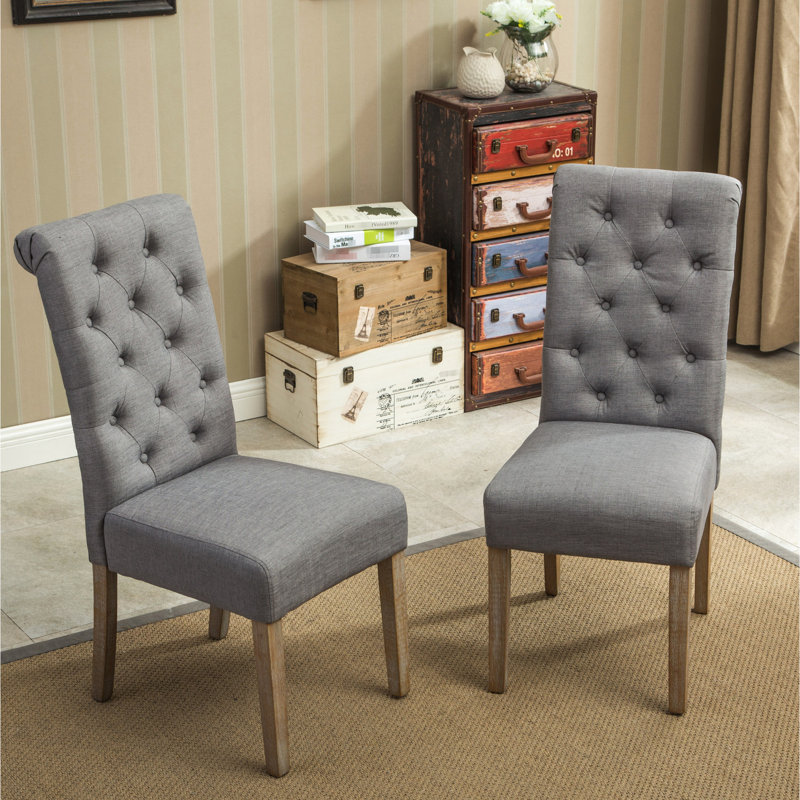 Chaise de salle à manger en bois massif gris (2) - Élégant revêtement, pieds, attrait moderne de 2 chaises avec et avec revêtement capitonné
