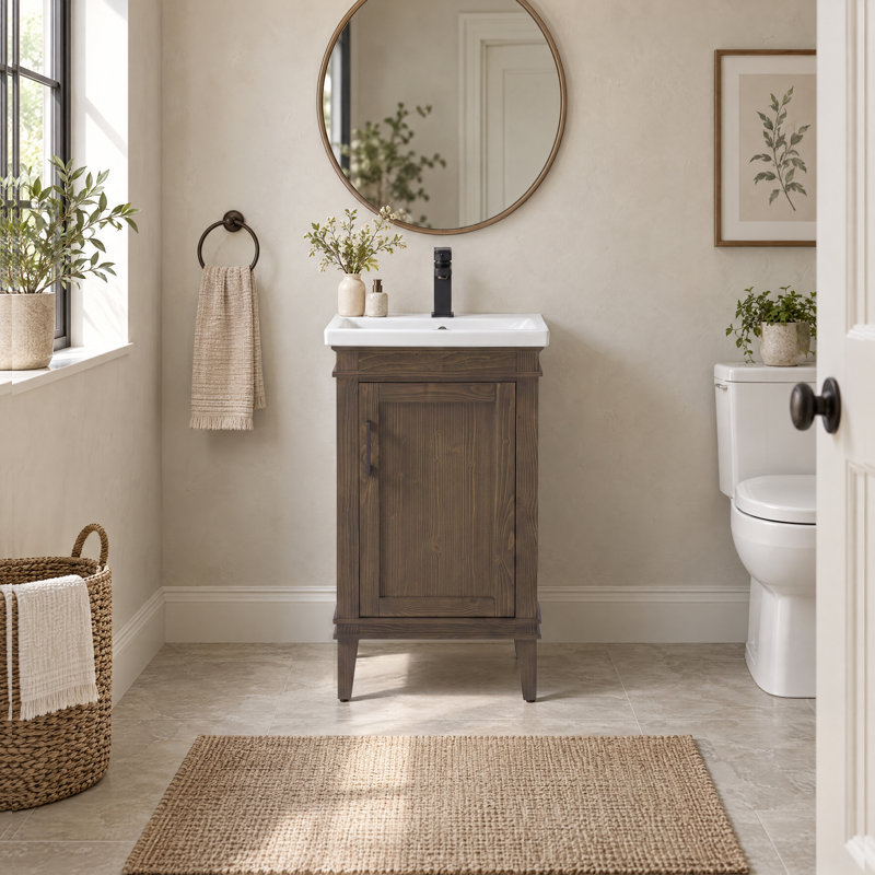 Ensemble de meuble-lavabo simple autoportant 20 po avec plateau en céramique Reynaldo, Cocoa Brown, 20"