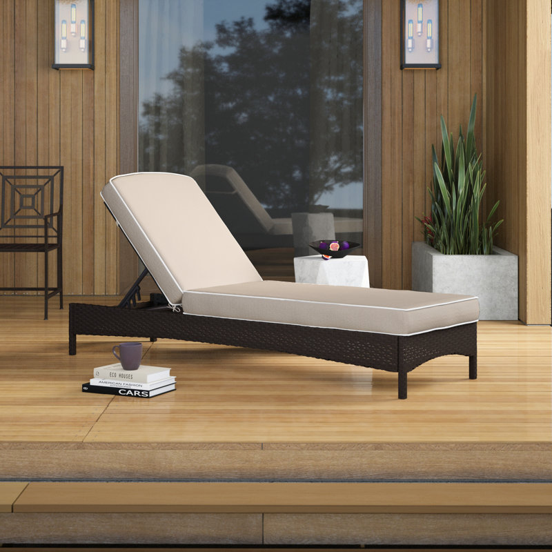 Outdoor Wicker Chaise Lounge , Cushion Included, Grey