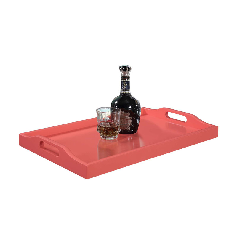 Plateau de service en bois manufacturé Conor avec poignées intégrées, Corail, H 13,75 po x l 22 po x P 3,5 po
