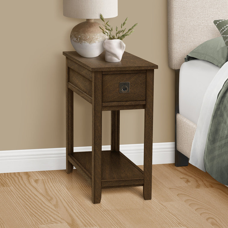 Table d'appoint, table de bout, table d'appoint, table de chevet, chambre à coucher, étroit, tiroir de rangement, placage brun