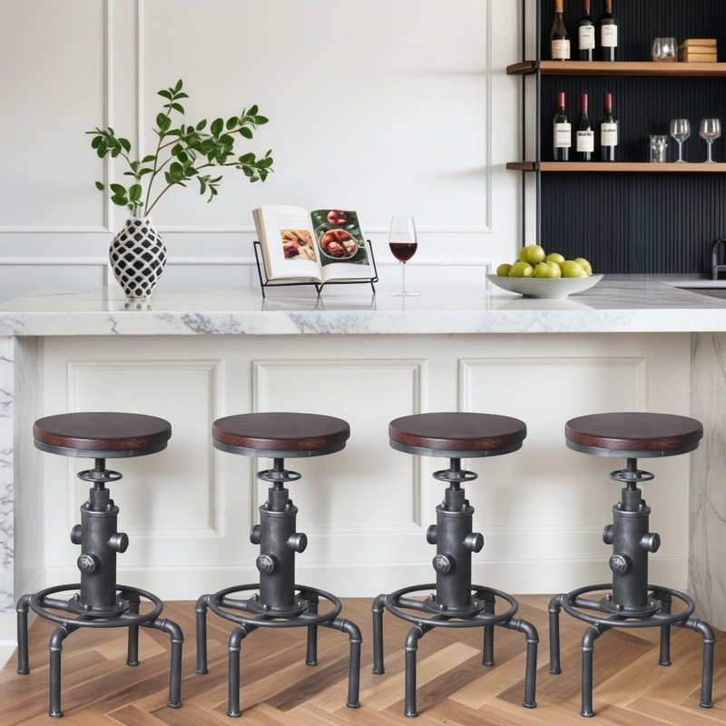 Dicle Swivel Adjustable Height Counter Stool, Dark Brown/Gunmetal, 4
