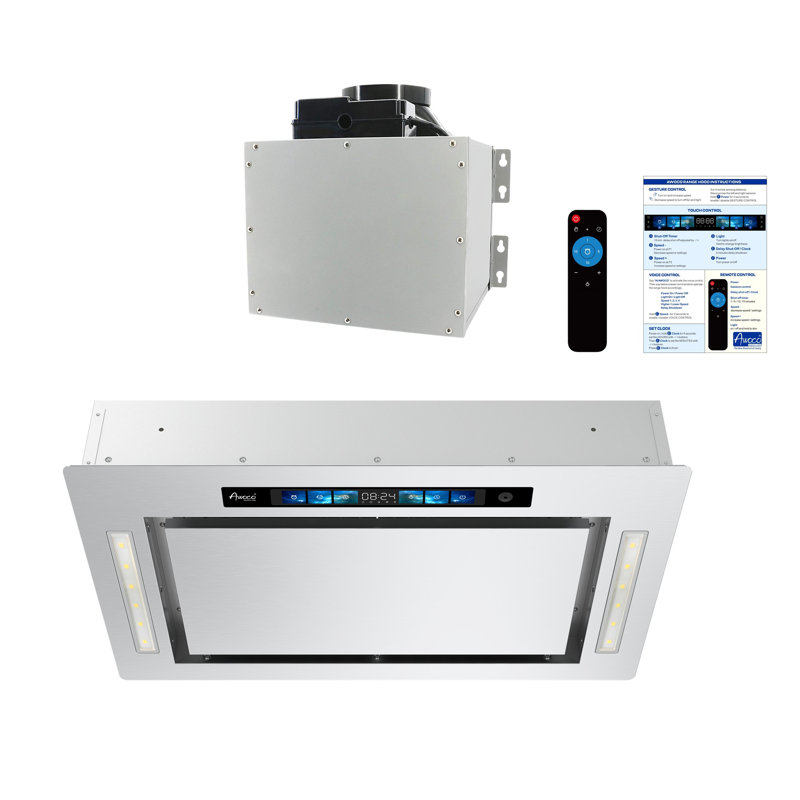 Hotte de cuisine encastrée à conduit encastrable 36 po Awoco de 800 pi³ / min en acier inoxydable avec commande vocale / par geste / tactile AWC-RH-IT06-GV36
