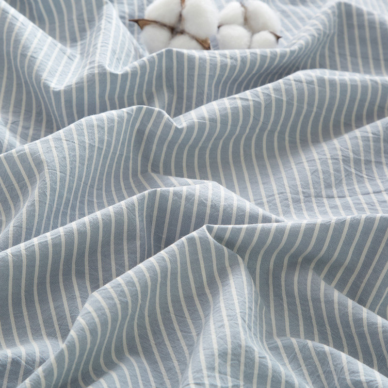 Ensemble de literie rayé en coton délavé 3 pièces, King Duvet Cover + 2 King Pillowcases, Rayures blanches / bleu clair