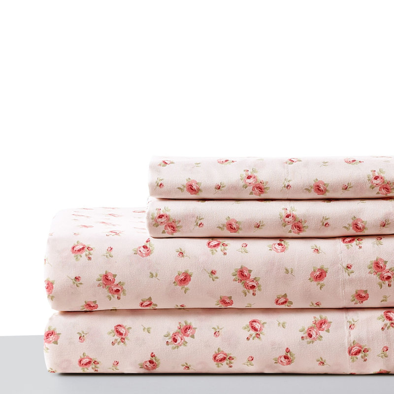 Ensemble de draps Melun, Ensemble de draps pour lit double + drap-housse + , Rose / blanc