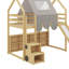 Lit mezzanine en bois avec structure en forme de maison et auvent de tente-2063129197-2063129196