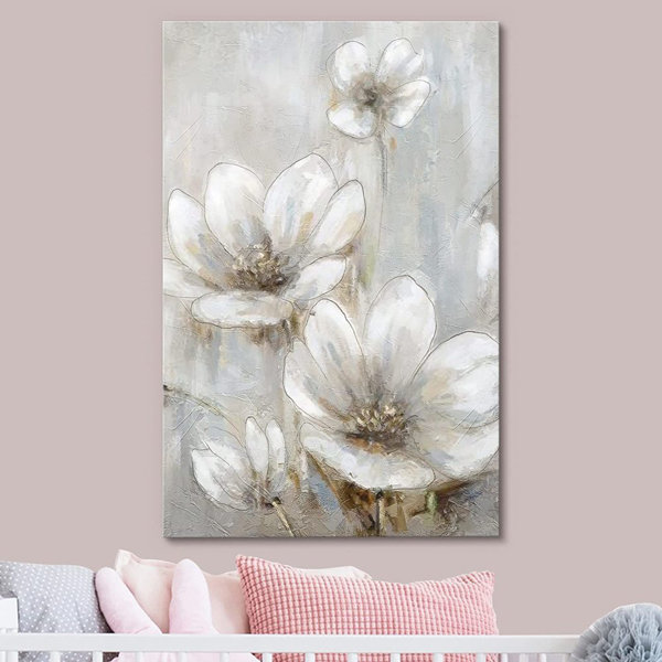 IDEA4WALL White Garden Daisy On Canvas Painting | Wayfair