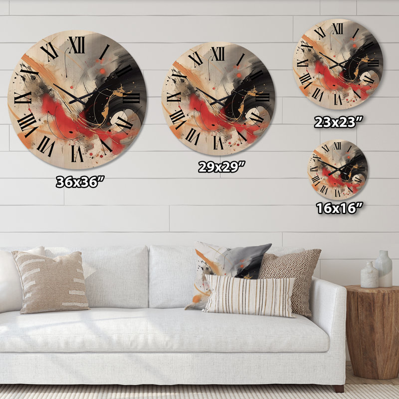 Horloge murale surdimensionnée en bois noir et rouge, Très grand
