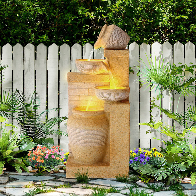 Cascade Fountain with Lights, Yellow