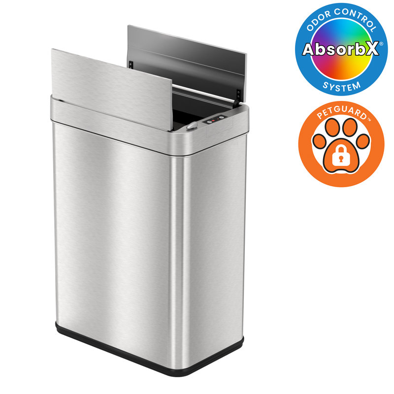 Silver Stainless Steel Touchless Motion Sensor Trash Can with Pet Lock