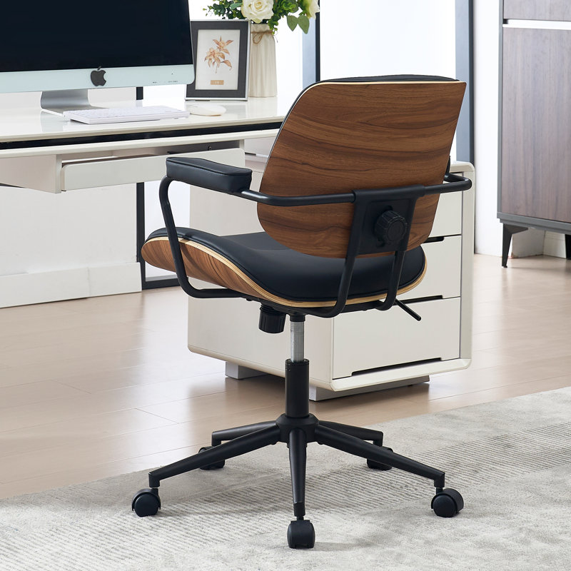 Chaise de bureau rembourrée pivotante à dossier réglable, Noir, Dossier réglable