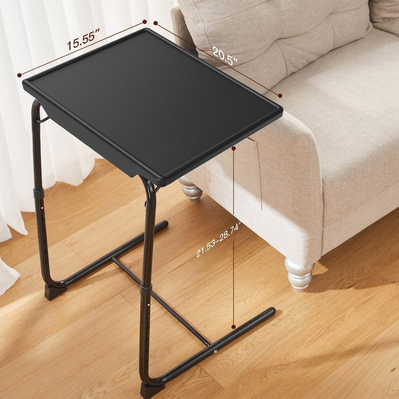Adjustable Black Folding TV Tray Table Set with Cup Holder, 2 Pack