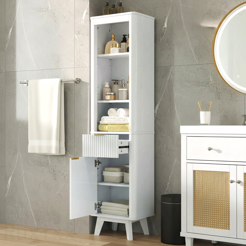 68" H Tall Bathroom Storage Cabinet With  Adjustable Shelves And One Drawer & Door, Storage Cabinet For Bathroom, Living Room, Entryway & Kitchen, White