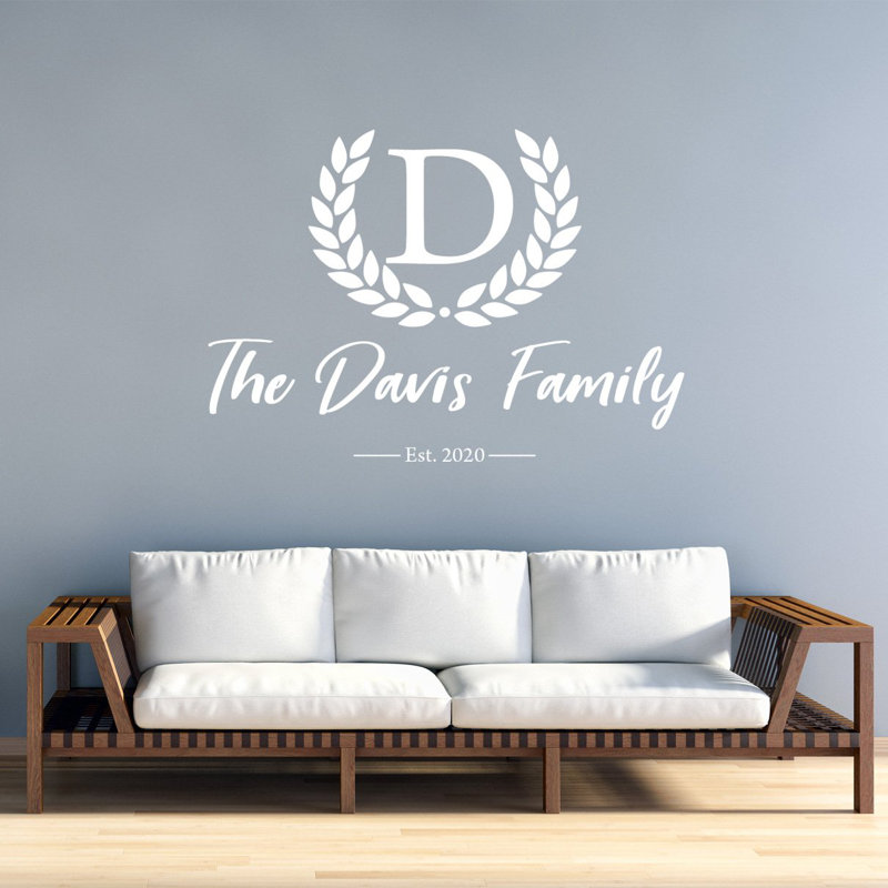 Décalcomanie murale nom de famille monogramme, H 16 po l 22 po, Blanc