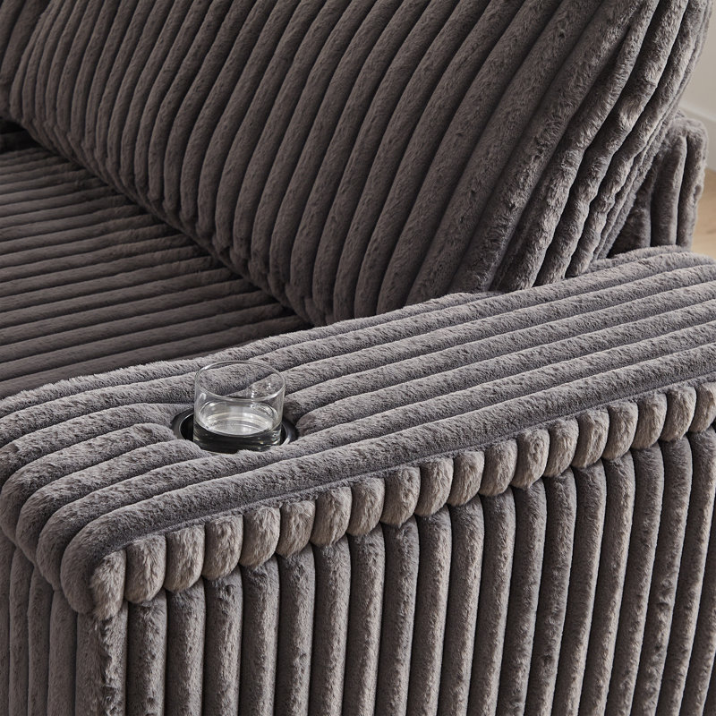 Canapé modulaire en velours côtelé avec rangement et ports USB Daoudiate, Gris foncé