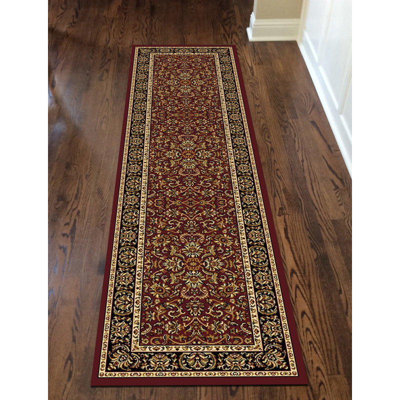  Traditional Persian-style burgundy red area rug, Runner 2'2" x 8'