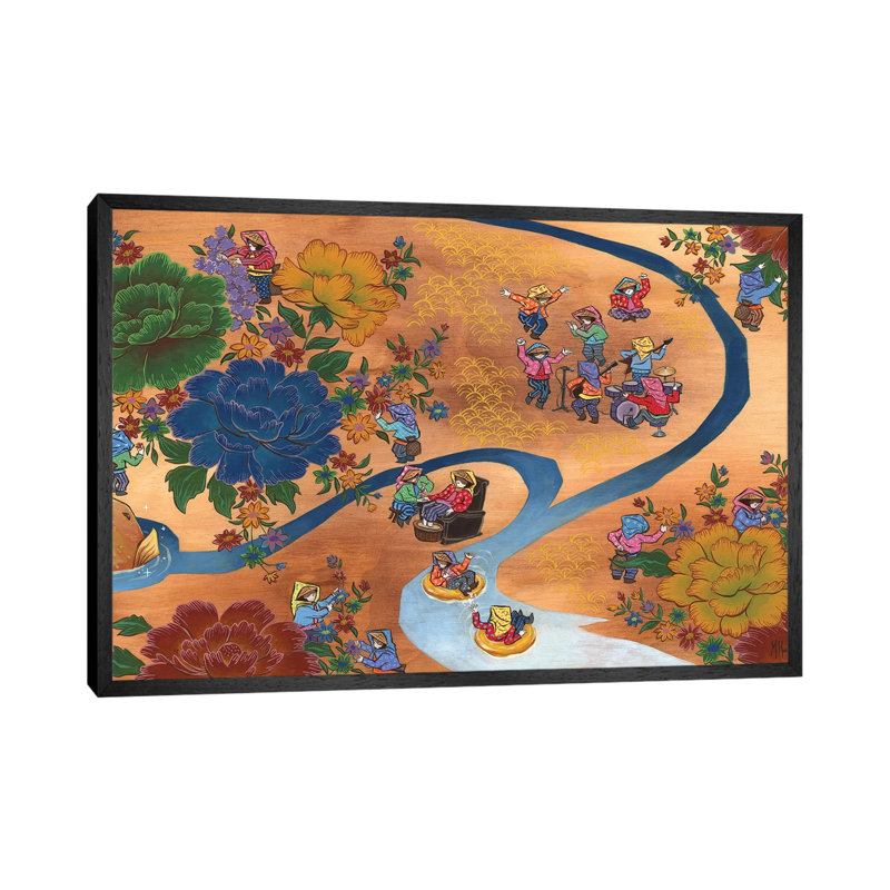Peony Koi by Martin Hsu - Print on Canvas, 66.04 cm H x 45.72 cm W, Black Framed