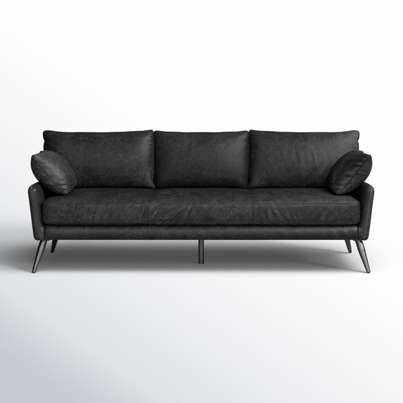Canapé à accoudoirs arrondis en cuir véritable de 82 po Lateeka, Noir