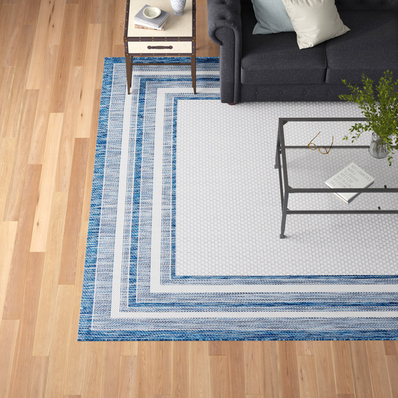 Chapa Machine Woven Striped Area Rug, Rectangle 5'3" x 7'7", Ivory/Navy