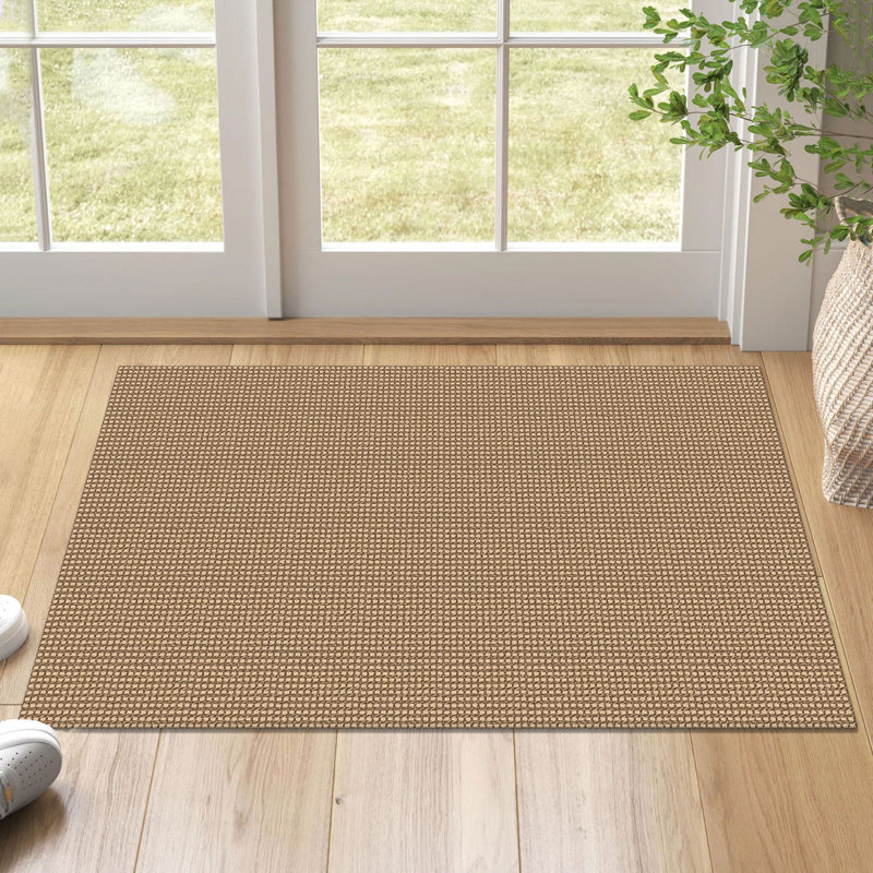 Machine Washable Cotton Area Rug with Non-Slip Backing， Tan/Brown, Rectangle 2' x 3'
