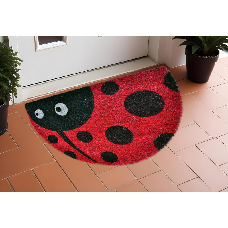 18" X 30" Black and Red Coir Ladybug Outdoor Semi Circle Door Mat