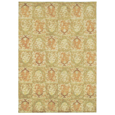 Tapis vert / rouille en laine / soie noué à la main Martha Stewart