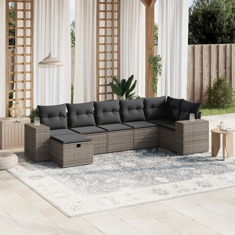 Ensemble de canapé de jardin Vidaxl en poly rotin gris, acier thermolaqué grand