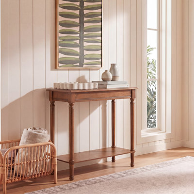 Elegant Hemenway 28'' Console Table – Neutral Finish, Turned Legs & Functional Lower Storage Shelf