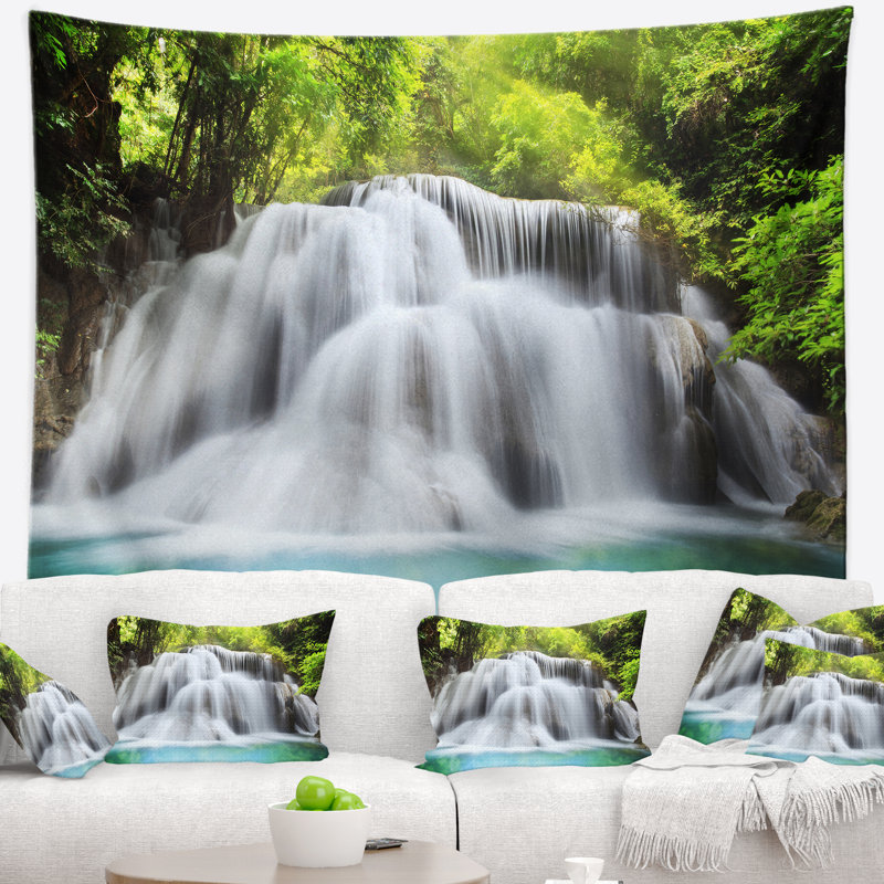 Photographie de paysage se précipiter huai mae kamin cascade tapisserie, H 68 po x l 80 po