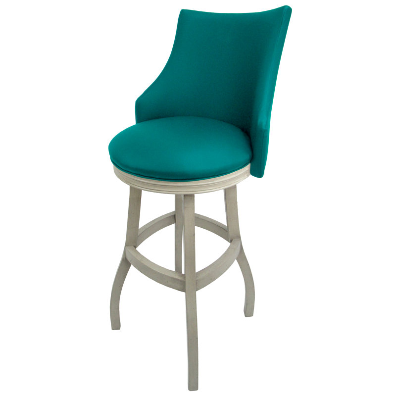 Tabouret pivotant en bois Ridfortore, Blanc cassé, Bleu sarcelle, Tabouret de bar (hauteur du siège 34 po)