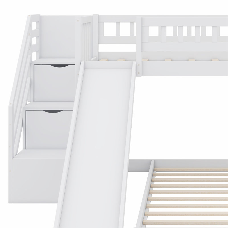 Lit superposé avec escalier et glissade, Blanc