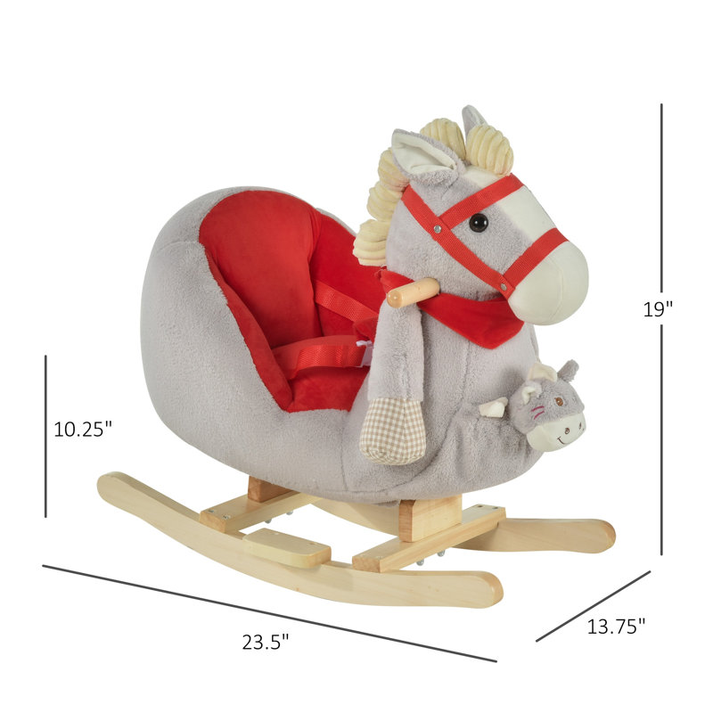 Jouet pour cheval à bascule en tissu doux, structure en acier gris et bois pour enfants