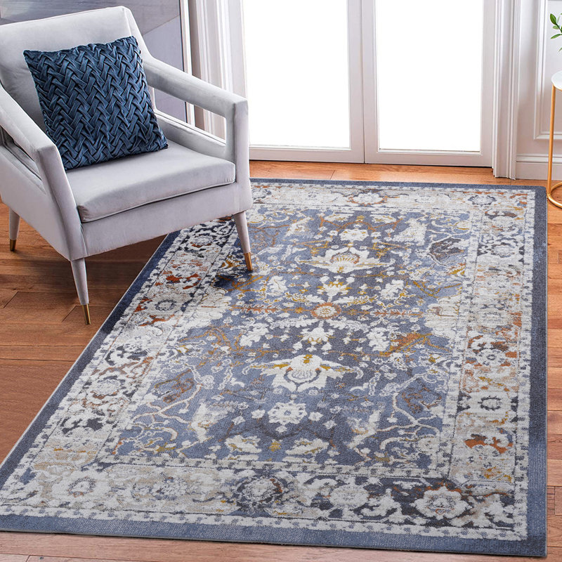 5X7 Non-Shedding Area Rug In Blue - Stain , Ideal For Dining Room, Bedroom, Living Enhances Style, Rectangle 5'2" x 7'6"
