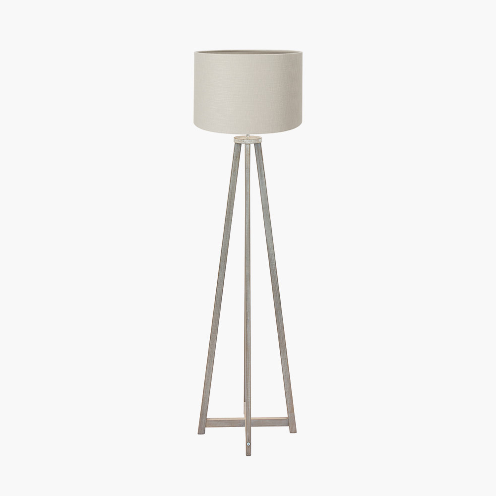 Whitby Natural Wood Tapered 4 Post Floor Lamp Base with Lino 45cm White Self Lined Linen Cylinder Lampshade