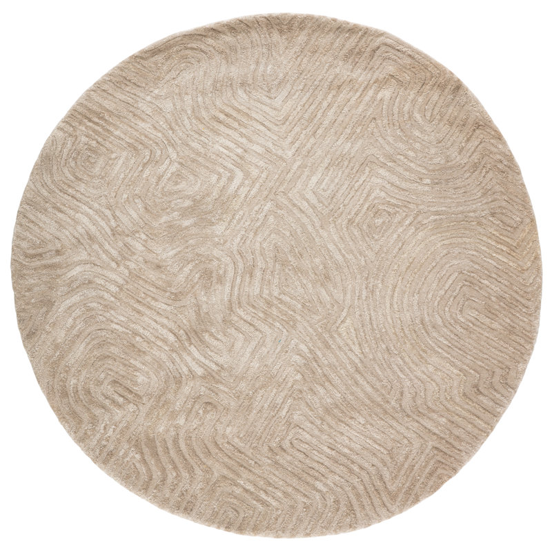 Tapis beige abstrait touffeté à la main, Rond 8 pi